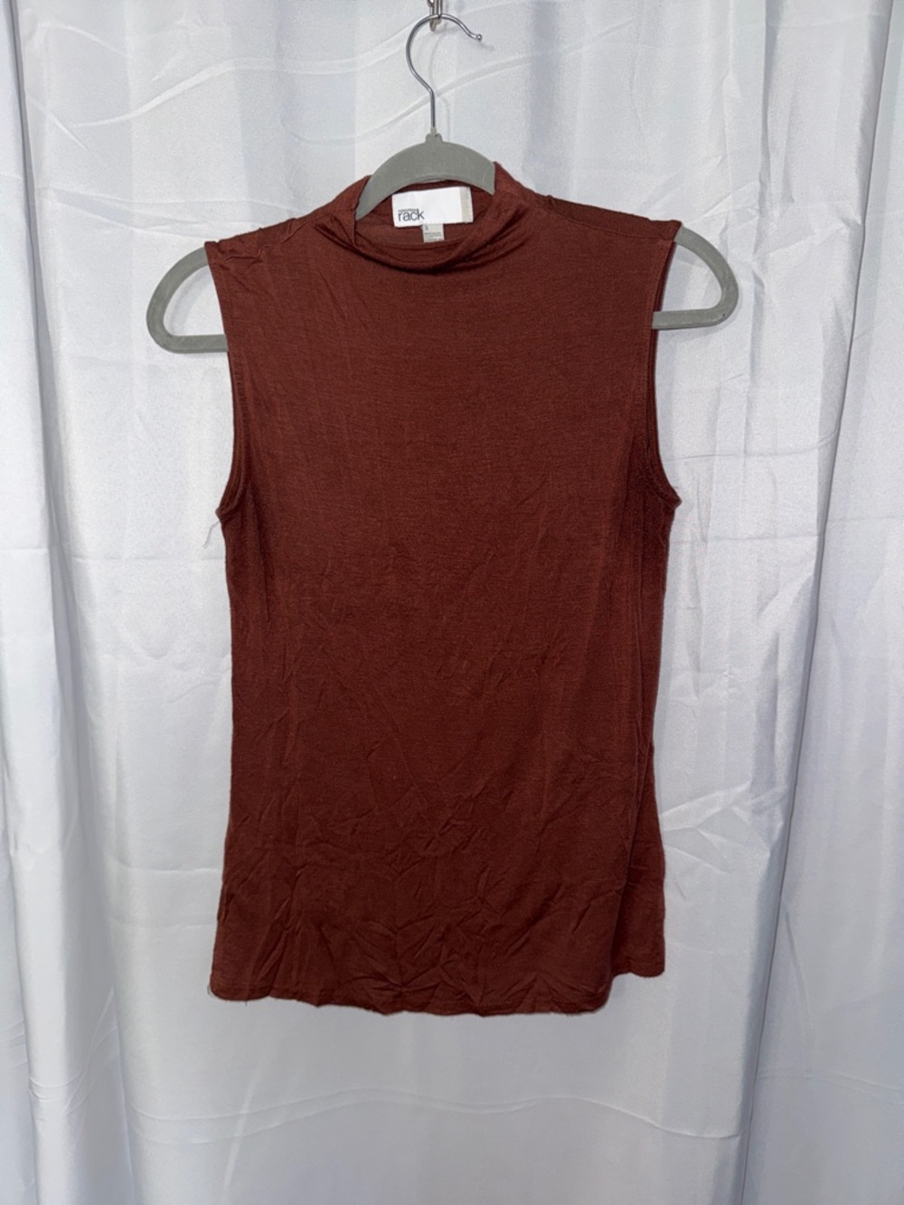 Mock Neck Sleeveless Tank Top in Rust Brown